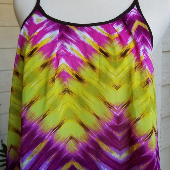 A.n.a New Approach Petite Pink Chevron Print Chiffon Blouse w/ Lattice Back - Picture 3 of 7